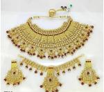 Gyaan Jewels Handmade Alloy Necklace, Earring and Maang Tikka Set Gold, Ruby Red (Women) (Pack of 1) Free Size