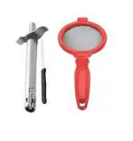 First Front Stainless Steel Regular Gas Lighter | Knife With Solid Plastic Tea Strainer and Multicolour, Pack of 2
