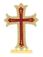 Caristo Christian Jesus Christ Holy Cross Symbol (ID-92) Red Gold Metal Showpiece for Car Dashboard | Home Decor | Office Table Showpiece