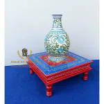 Panji Art Export Handpainted Multicolor Wood Handicraft Pooja Chowki, 12 X 12 X 6 Inch