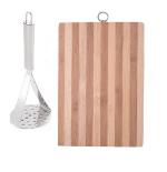 URBAN BUY Stainless Steel Potato Masher With Wooden Chopping Board and Multicolour, Pack of 2