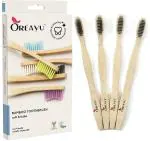 OREAYU 4 Bamboo Toothbrush, Anti Bacterial, Biodegradable, Eco-Friendly brush with Extra Slim Soft-Free Nano Bristles, Charcoal Natural Tooth Brush India Bamboo- 4 pc Set