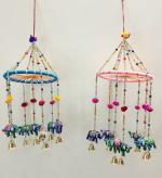 SPHINX Rajasthani Handcrafted Multicolour Wall Hanging Elephant with Bell (Height Approx. 53 cms/20.8 inches) - 2 Piece