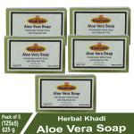 Herbal Khadi Natural Aloe Vera Handmade Bath Soap Refreshing Moisturizes, Natural Detoxifying and Cool, Remove dryness & heat for Men & Women (Pack of 5) (625 g)