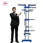 SHP SONI 3 Layer Space Unique Look Heavy Duty Rust-Free Stainless Steel Double Pole Cloth Drying Stand | Clothes Dryer Stands | Laundry Racks with Wheels for Indoor | Outdoor | Balcony (Blue Drying Stand)
