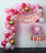 AMFIN (Pack of 97) Birthday Decoration Items with Lights / Happy Birthday Pink Banner / Pink and Golden Balloons for Decoration - Pink & Golden