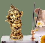 SP Handicrafts Gold Aluminum Bansuri Ganesh Handicraft, 15cm (Pack of 1)