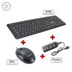 Zebion K500+ Elfin+ Pronto 101 Wired USB Keyboard, Mouse & USB HUB Combo (Black)