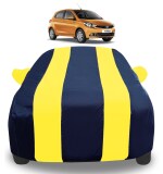 Auto Hub Car Cover Compatible with Tata Tiago with Mirror Pockets, Triple Stitched, Water Resistant Car Body Cover, Navy, Yellow