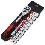 PERFECT TECH 12 in 1 Socket set | Combination Socket Wrench Set | 12 Pcs Socket Set | Chrome Vanadium | 1/2 Socket Wrench Set with Ratchet Spanner Car Repair Tool Set