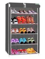 FLIPZON Multipurpose 5 Shelves Shoe Rack With Zip Door Cover & Side Pockets, Multiuse Storage Rack For Footwear, Toys, Clothes With Dustproof Cover (5 Shelves, Black)