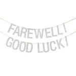 Festiko Silver Glitter Farewell Good Luck Banner, Goodbye Party Decorations, Farewell, Retirement, Job Change, Relocating, Graduation Party Supplies