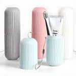 DeoDap Toothbrush Holder for Bathroom - Portable Plastic Toothbrush Storage Case with Cover for Travel, Office & Home, Brush Holder & Bathroom Organiser Without Drill