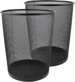 Lakeer Recycling Open Top Mesh Medium Dustbin Trash Can Wastebasket, Dust Bin Without Lid, Round Metal Mesh Waste Basket for Home, Office, Medium 28 cm, Black (Pack of 2)