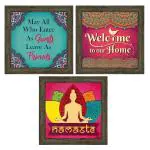 Indianara Set Of 3 Welcome Home Framed Wall Hanging Laminated Paintings Matt Art Prints 9.5 Inch X 9.5 Inch Each Without Glass (1193Eby)