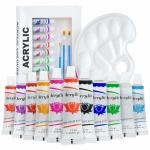 ABOUT SPACE Acrylic Paint Set - (12 colors x 12 ml) Multicolour Non-Toxic Paint Tubes with Mixing Palette & 4 Brushes for Artists, Beginners - Kit for Art & Craft, Drawing, Canvas, Painting, Poster