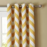 Dekor World Cotton Yellow Chevron Printed With Voil Sheer Eyelet Curtain Set (Pack of 3)-110x215cm (4x7Feet) Door Curtain