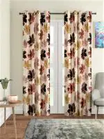 Home Sizzler 2 Pieces 3D Maple Eyelet Polyester Window Curtains - 5 Feet, Brown