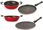 Nirlon 4 pcs of Red and Black Non-stick Kitchen Cookware Essential Set, Standard