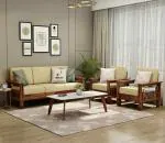 LAXMI NATURE WOOD Sheesham Wood 5 Seater Sofa Set for Living Room Home Office 3+1+1 Solid Wood Sofa Set Wooden Sofa Set 5 Seater (Quartz,Honey,32 Density Cushion)