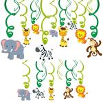Festiko 12Pcs Jungle Animals Hanging Swirl Decorations, Safari Themed Hanging Swirl Ceiling Streamers