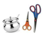 BLUE WONDER Stainless Steel Multipurpose Ghee Pot/Pickle Container with Spoon With Multipurpose Use Double Scissor Set and (Multicolour, Pack of 2)