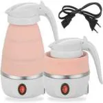 JE EXPORT Foldable Electric Kettle 600ml Kettle for Travelling | Mini Boiler for Hot Water Portable Travel kettle For Home & Office Use Silicone Fast Boiling Hot Water Boiler & Tea Heater Pink
