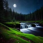 Love Creation 12x18 Size poster print for creative wall art- tranquil-oasis-moonlit-forest-canvas-print-7553(Non Sticker)