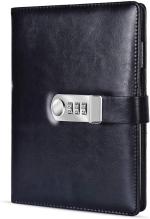 AccuPrints 2023 Undated Black Pu Leather Notebook Diary With Lock A5 Size Combination Lock Password - 200 Pages