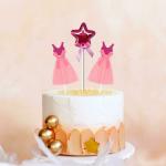 AMFIN Star Cake Topper with Skirt Cake Topper for Birthday, Decor Party, Kids Birthday, Baby Shower, Cake Flags Supplies etc. - Pink & Multi