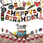 Festiko Race Car Birthday Decorations For Kids Boys LetS Go Racing Party Supplies With Banner, Swirls, Cake Topper, Cup Cake Toppers (24 Pcs)