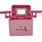 RONTENO Makeup Vanity Box and Cosmetic Travel Bag for Women and Ladies with Mirror (1-Pc, Pink)