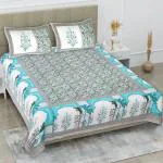 WhisperWeave Blue White Bedsheet Combo 100% Jaipuri Cotton Double Bedsheet with 2 Pillow Covers (Zipper)