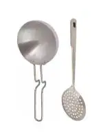 Urban Buy Aluminium Tadka Pan With Stainless Steel Pony Spoons and Multicolour, Pack of 2