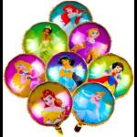 SV Traders Disneey Princeess Theme Birthday Decoration/Frozenn/Barbiee/Cyndrilaa Combo Of 37 Pcs-Multi Bunting Banner(13)+Foil Disneyy Princess Round 8 Designs(8)+Multi Color Balloons(15)+Balloon Curling Ribbon(1)