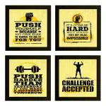 Indianara Set Of 4 Fitness Gym Motivational Quotes Paintings (2145) Without Glass 9.5 X 9.5 Inch Each