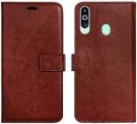 AmericHome Samsung Galaxy M30, Model SM-M305FZBDINS Dark Brown Artificial Leather, Rubber, Cloth Grip Case Flip Cover