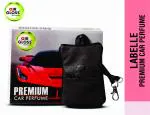 Air Gloss Natural & Organic Premium Leather Raxine Car Perfume with Labelle Fragrance | Long Lasting Hanging Car Air Freshener with 2 Perfume Cakes | Car Air Freshener Pack of 1 Mat Black