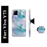Mobi Elite Pink Marbel Texture Printed Hard Back Cover Case with Mobile Holder, Pop holder, Pop socket for Vivo Y73