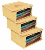 EGOODZ Non-Woven Foldable Wardrobe Organizer/Storage Bag With Doli Print and Transparent Window for Clothes Cover, Saree, Dress (Gold- Pack of 6)