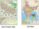 Golden Paper Multicolor Rectangle Uttar Pradesh Political State and India with Important Fact Figure UPSC, PCS, SSC, Railway Competitive Exam Paper Print Political Map (28 x 40 inch)