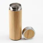 Gulzar Eco-Friendly Bamboo Thermos Bottle: Premium Stainless Steel Vacuum Flask for Hot and Cold Beverages | Brown Color | 280 Ml