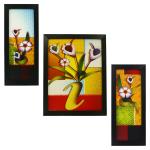 Indianara 3 Pc Set Of Floral Paintings (1182) Without Glass 5.2 X 12.5, 9.5 X 12.5, 5.2 X 12.5 Inch
