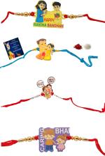 Kavim Kids RAKHI 23283 Plastic (PVC) Rakhi Set (Brother Sister 4 Set Kids rakhi n Greeting card, Roli Chawl Pack)