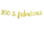 Festiko 100 Fabulous Gold Glitter Cursive Banner, Happy 100th Birthday Anniversary Party Supplies, Ideas And Decorations