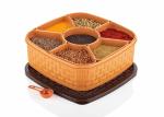 DEVARSH Plastic Square 7 Sections Multipurpose Masala Rangoli Dabba Box Set, Spice Box Set - Brown (Masala Box - 7 in 1)
