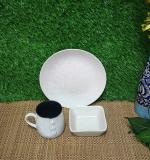 Caffeine Ceramic Handmade White Dotted Breakfast Set (Set of 3)