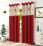 LaVichitra 152.5 cm (5 ft) Polyester Window Curtain (Pack Of 2) (Floral, Maroon)
