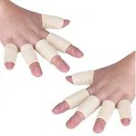 JoyFit Spandex Finger Support - Adjustable Pain Relief & Sleeve Protector With Comfortable Cushion Pressure For Cricket, Exercise, Gym Fitness, Volleyball, Badminton & Tennis, Men & Women [10 Pc.], Ivory, Free Size