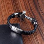 Fashion Frill Bracelet For Boys Black Color Anchor Design Bracelet Leather Bracelet For Mens Jewellery Magnetic Clasp Bracelet For Men Boys